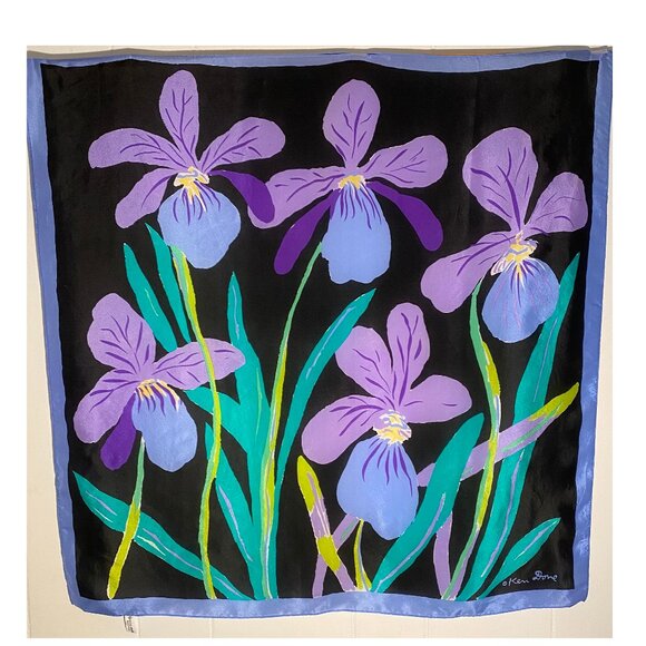 Vibrant Colors Ken Done Iris Silk Scarf Excellent Condition - Picture 1 of 1